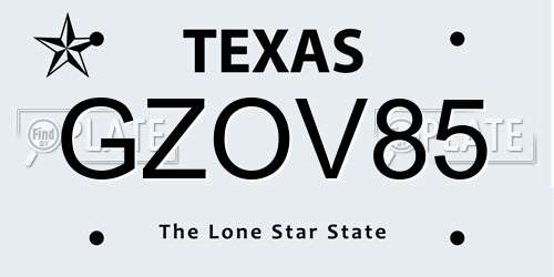 GZOV85 Texas License Plate