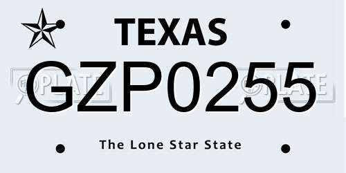 GZP0255 Texas License Plate