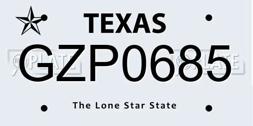 GZP0685 Texas License Plate