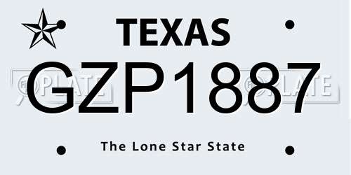 GZP1887 Texas License Plate