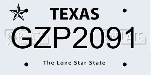 GZP2091 Texas License Plate