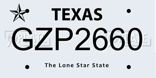 GZP2660 Texas License Plate
