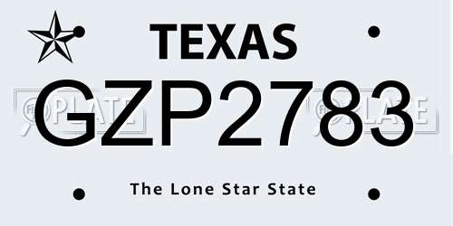 GZP2783 Texas License Plate