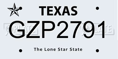 GZP2791 Texas License Plate