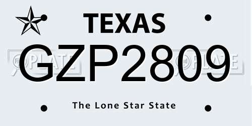 GZP2809 Texas License Plate