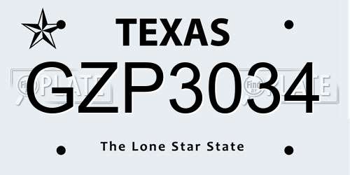 GZP3034 Texas License Plate