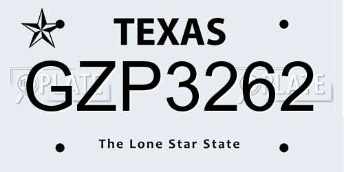 GZP3262 Texas License Plate