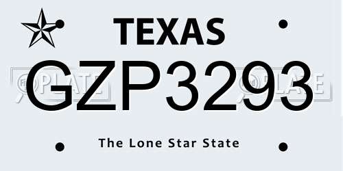GZP3293 Texas License Plate