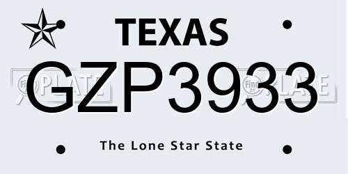 GZP3933 Texas License Plate