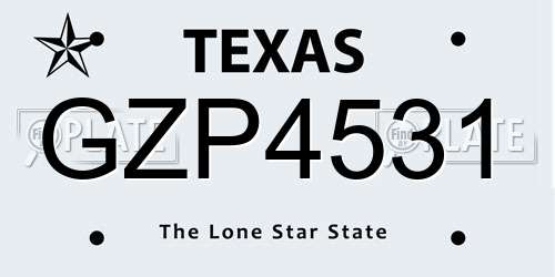 GZP4531 Texas License Plate