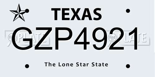 GZP4921 Texas License Plate