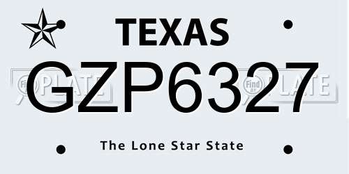 GZP6327 Texas License Plate