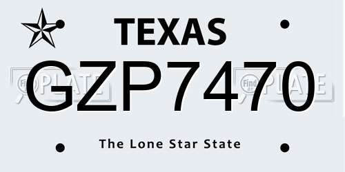 GZP7470 Texas License Plate