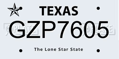 GZP7605 Texas License Plate