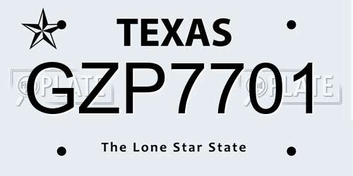 GZP7701 Texas License Plate