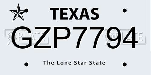 GZP7794 Texas License Plate