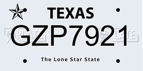 GZP7921 Texas License Plate