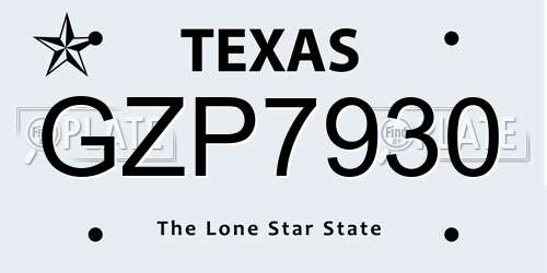 GZP7930 Texas License Plate