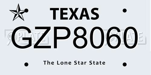 GZP8060 Texas License Plate