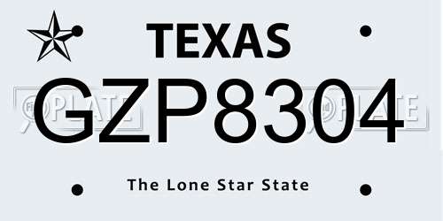 GZP8304 Texas License Plate