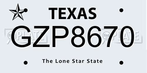 GZP8670 Texas License Plate