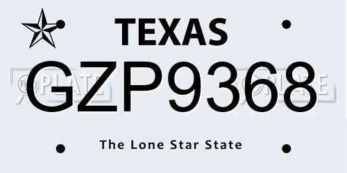 GZP9368 Texas License Plate
