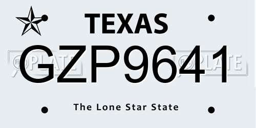 GZP9641 Texas License Plate