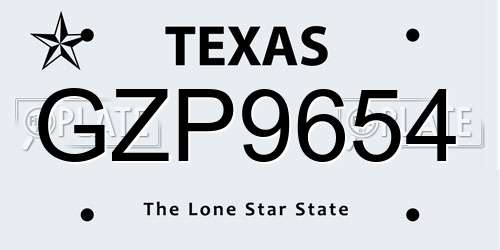GZP9654 Texas License Plate