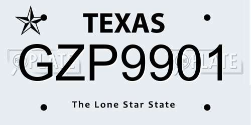 GZP9901 Texas License Plate