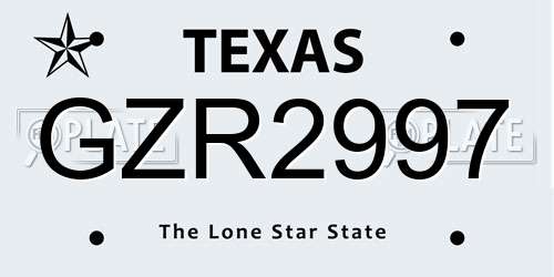 GZR2997 Texas License Plate