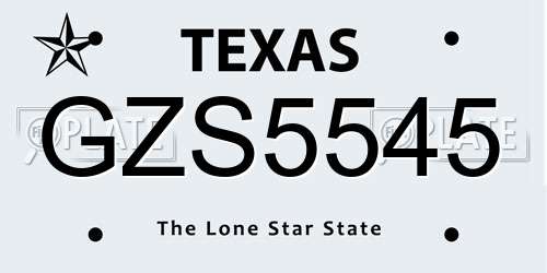 GZS5545 Texas License Plate