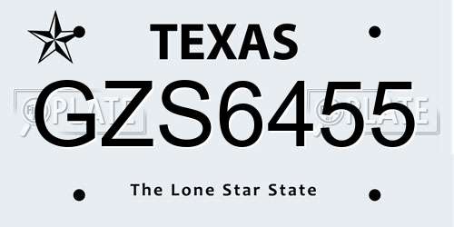 GZS6455 Texas License Plate