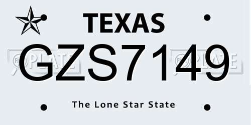 GZS7149 Texas License Plate