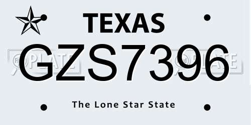 GZS7396 Texas License Plate