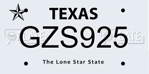 GZS925 Texas License Plate