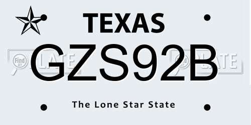 GZS92B Texas License Plate