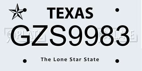 GZS9983 Texas License Plate