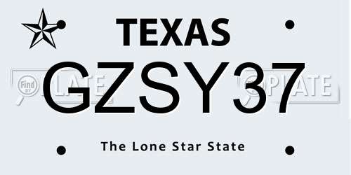 GZSY37 Texas License Plate