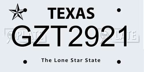 GZT2921 Texas License Plate