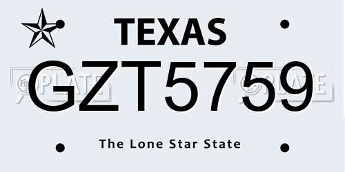 GZT5759 Texas License Plate
