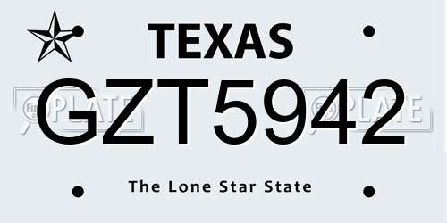 GZT5942 Texas License Plate