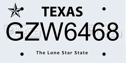 GZW6468 Texas License Plate