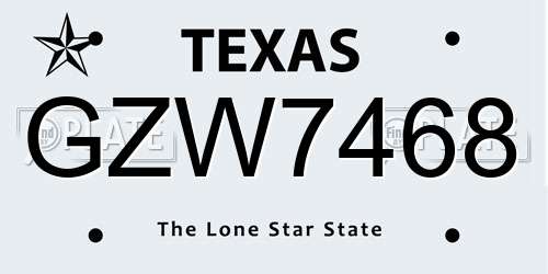GZW7468 Texas License Plate