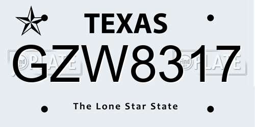 GZW8317 Texas License Plate