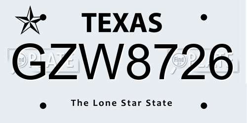 GZW8726 Texas License Plate