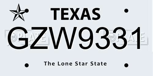 GZW9331 Texas License Plate