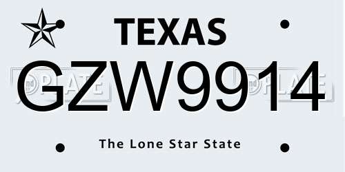 GZW9914 Texas License Plate