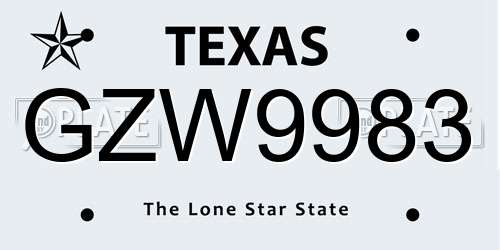 GZW9983 Texas License Plate