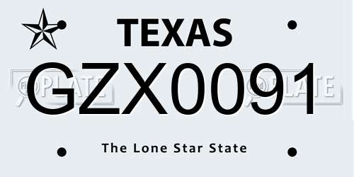 GZX0091 Texas License Plate