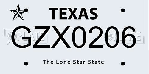 GZX0206 Texas License Plate